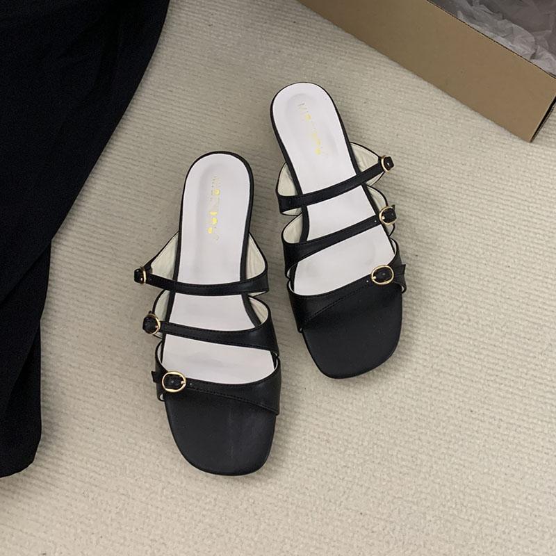 Мода Мода Женские Балетки с Квадратным Носом Шлепанцы Женские Шлепанцы Сандалии Новинка Весна Лето Пляж Женские Балетки Шлепанцы Обувь 35 чёрный