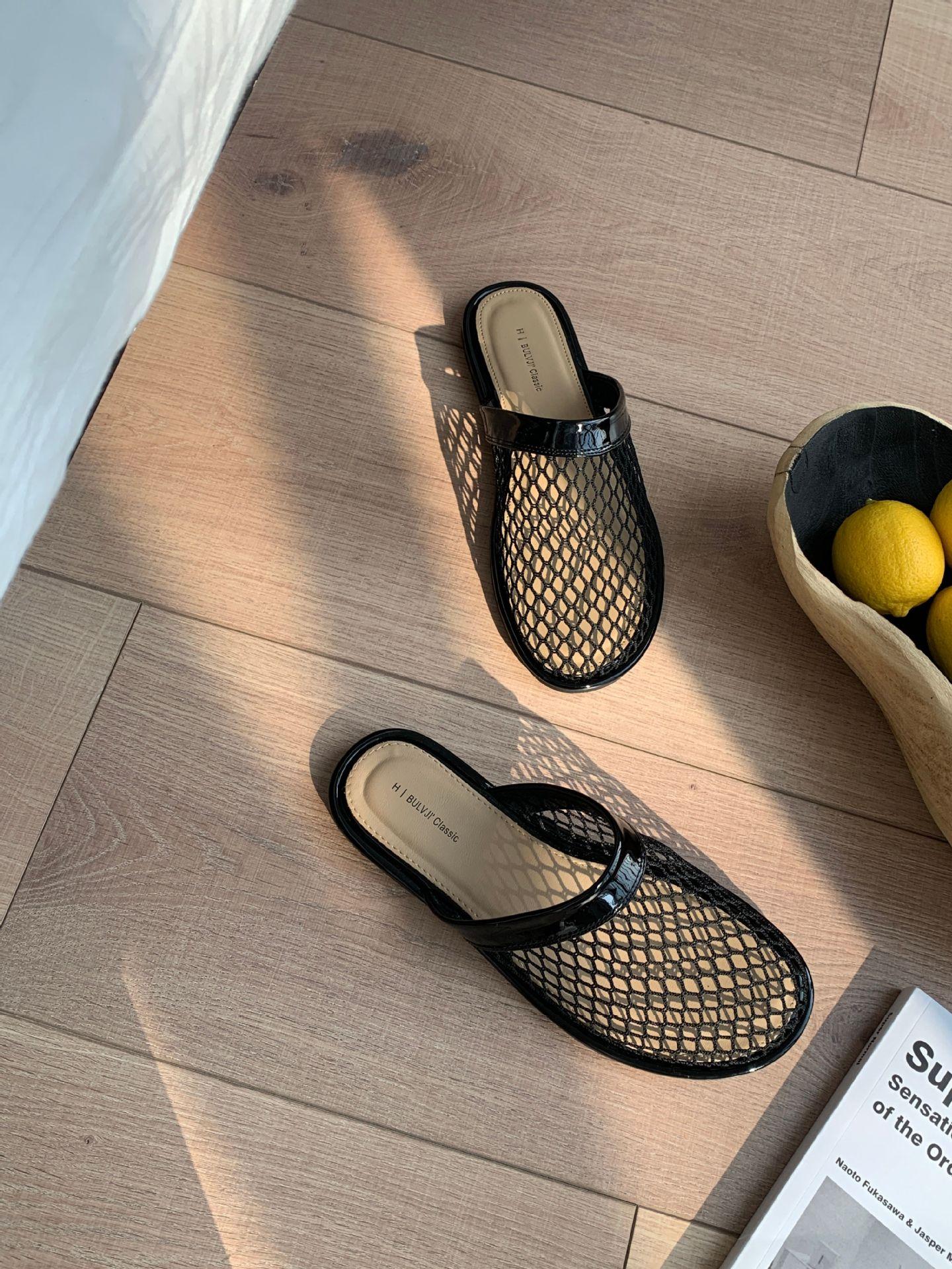 IPPEUM Женские мюли Сетка Красные Балетки 2025 Лето Шлепанцы Балетки 245 чёрный